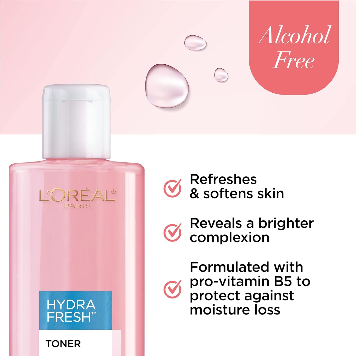 L'Oreal Paris Skincare HydraFresh Toner Face Toner with Pro-Vitamin B5 for a Smoother, Brighter Complexion, 2 Count