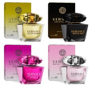 Versace Perfume for Women Set of 4 Mini, Bright Crystal, Yellow Diamond, Crystal Noir, Bright Crystal Absolu, Perfume for Women Fragrance Sampler Set Designer Womens Samples (4...